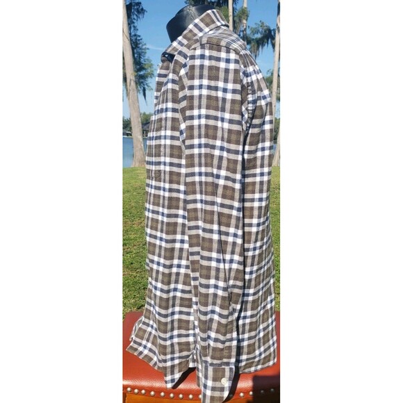 Daniel Cremieux Slim Fit Mens Sz L Long Sleeve Button Up Plaid Shirt Brown Blue - Picture 5 of 13